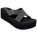 Black Size 5 Women's Rhinestone Crisscross Strap Slide Wedge Sandals