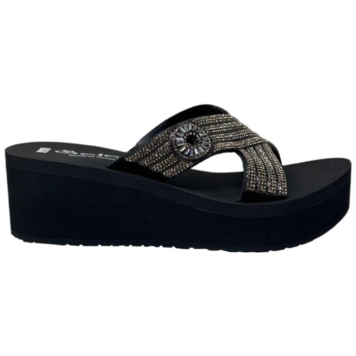 Women's Rhinestone Crisscross Strap Slide Wedge Sandals
