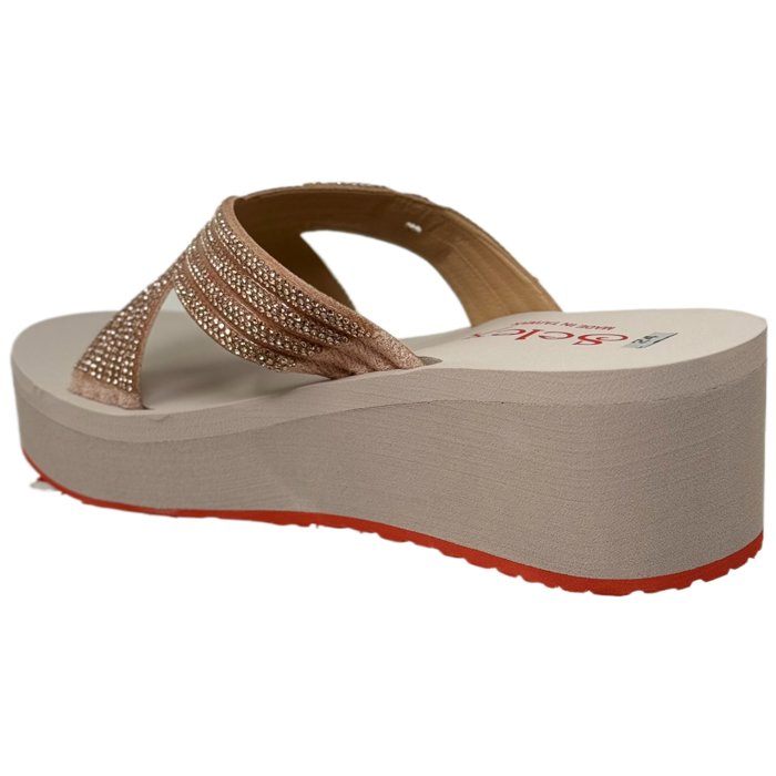 Women's Rhinestone Crisscross Strap Slide Wedge Sandals