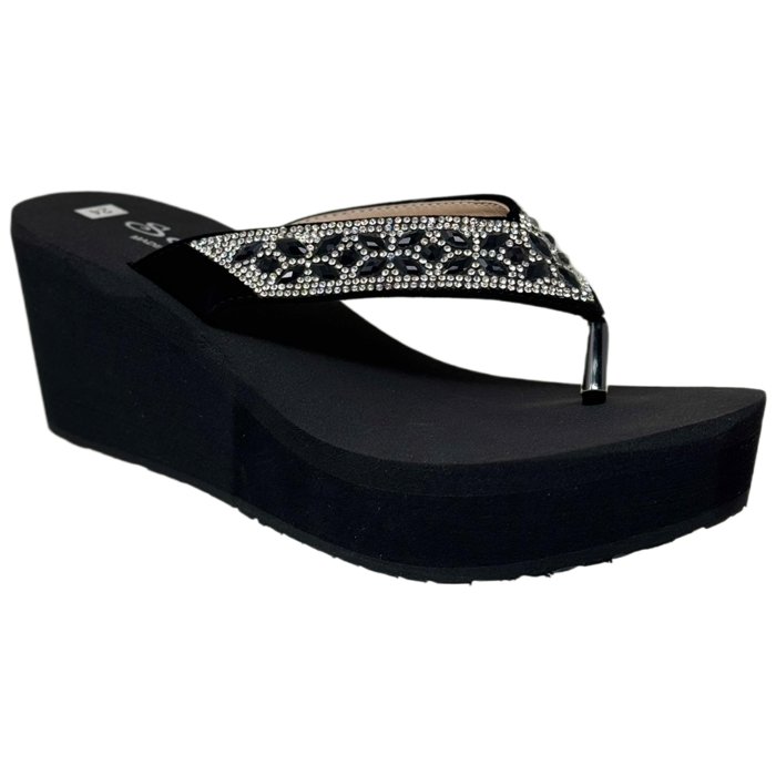 Women's Rhinestone Wedge Flip Flops Sparkling Beaded Strap