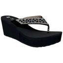 Black Size 8 Women's Rhinestone Wedge Flip Flops Sparkling Beaded Strap