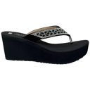 Black Size 8 Women's Rhinestone Wedge Flip Flops Sparkling Beaded Strap