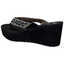 Black Size 8 Women's Rhinestone Wedge Flip Flops Sparkling Beaded Strap