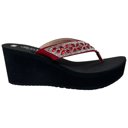 Red Size 8 Women's Rhinestone Wedge Flip Flops Sparkling Beaded Strap