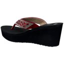 Red Size 8 Women's Rhinestone Wedge Flip Flops Sparkling Beaded Strap