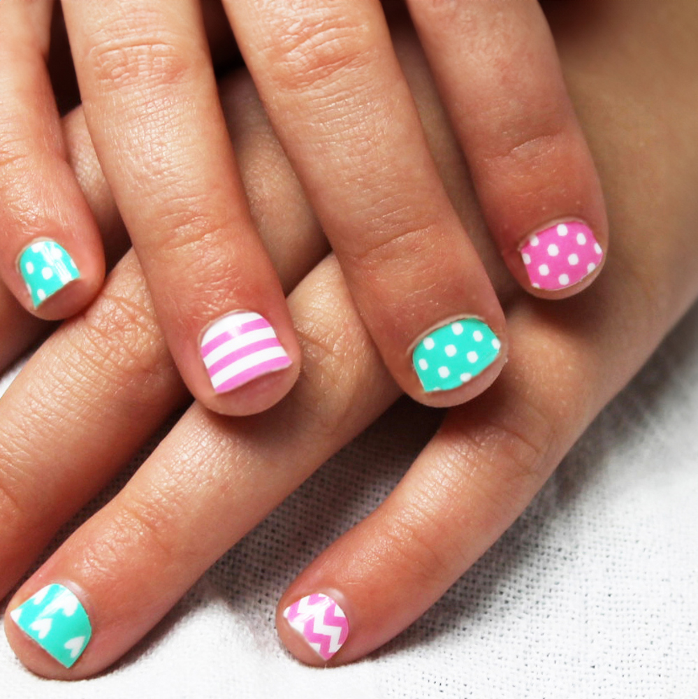 Pink Mint Stripes & Dots Kids Nail Wraps