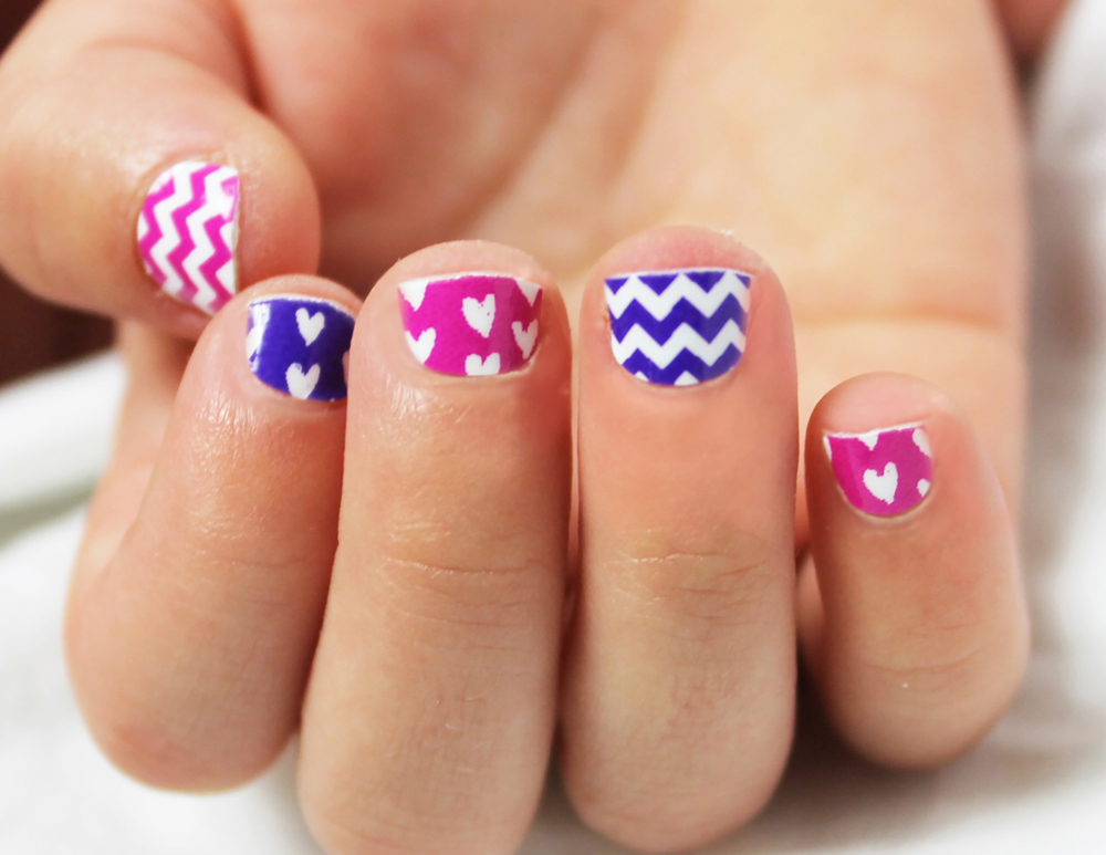 Purple Chevron & Hearts Kids Nail Wraps