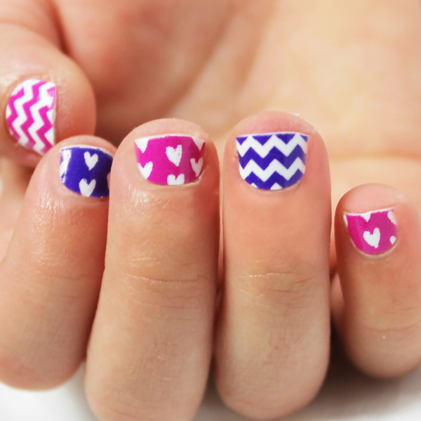 Purple Chevron & Hearts Kids Nail Wraps