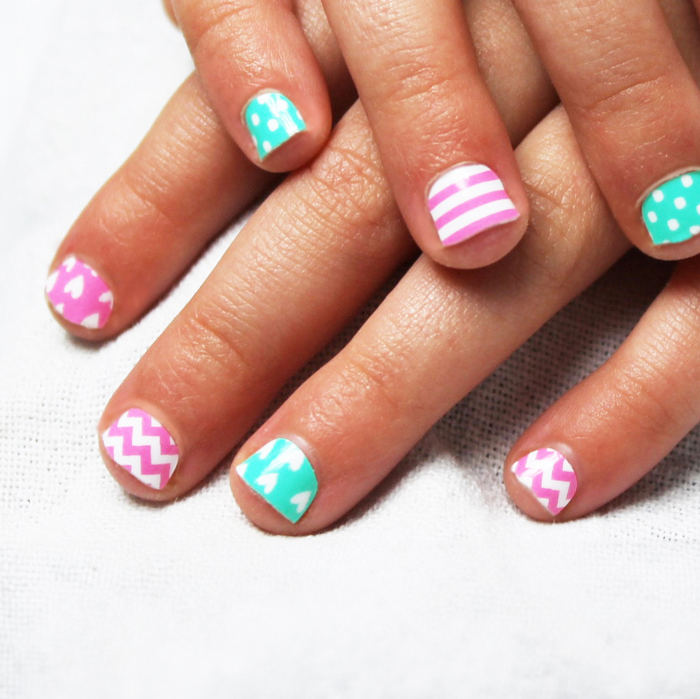 Pink Mint Chevron & Hearts Kids Nail Wraps