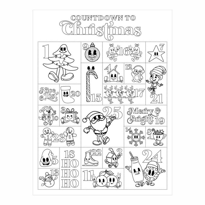 Christmas Coloring Countdown Poster: Family Holiday Activity
