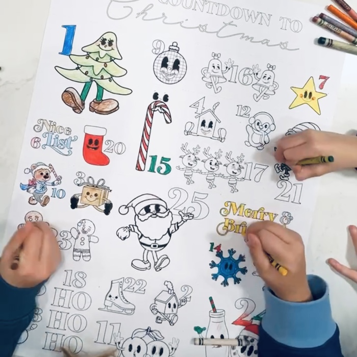 Christmas Coloring Countdown Poster: Family Holiday Activity