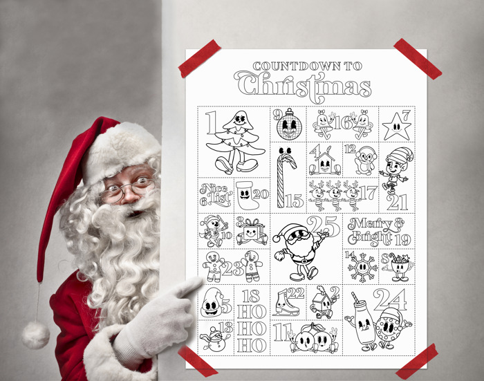 Christmas Coloring Countdown Poster: Family Holiday Activity