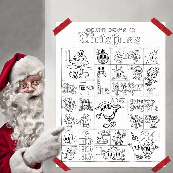 Christmas Coloring Countdown Poster: Family Holiday Activity
