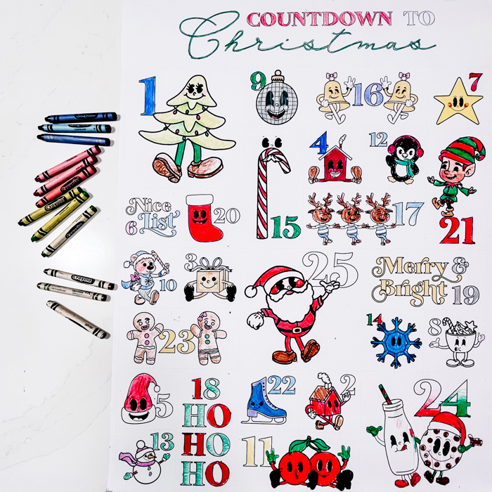 Christmas Coloring Countdown Poster: Family Holiday Activity