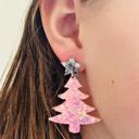 silver and light pink Christmas Tree Earrings