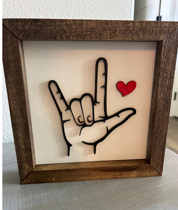 I love you sign. Sign Language Sign. Valentine's Gift. Framed Art.