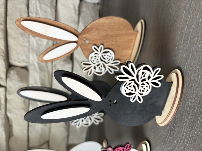 Bunny art. Easter Decor. Floral Bunnies. Spring Decor.