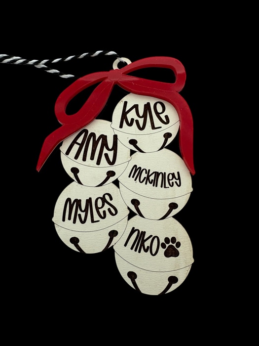 Personalized Ornament. Christmas Bells. Up to 10 names