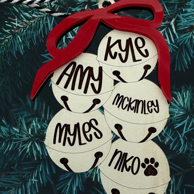 Personalized Ornament. Christmas Bells. Up to 10 names