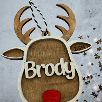 Child Ornament. Personalized Ornament. Reindeer Ornament