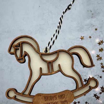 New Baby Ornament. Baby's First Christmas. Rocking Horse