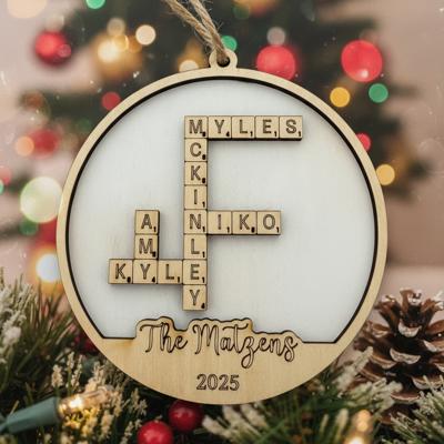 Crossword Ornament. Personalized Ornament. Family Name Ornament. Crossword Puzzle