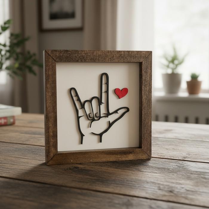I love you sign. Sign Language Sign. Valentine's Gift. Framed Art.