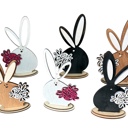 Large Black Bunny art. Easter Decor. Floral Bunnies. Spring Decor.