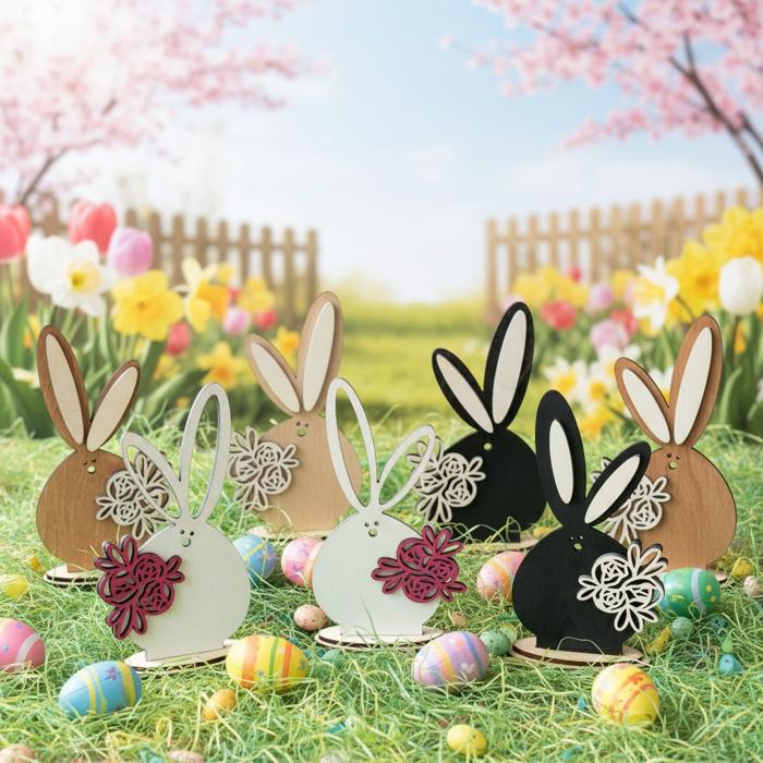 Bunny art. Easter Decor. Floral Bunnies. Spring Decor.