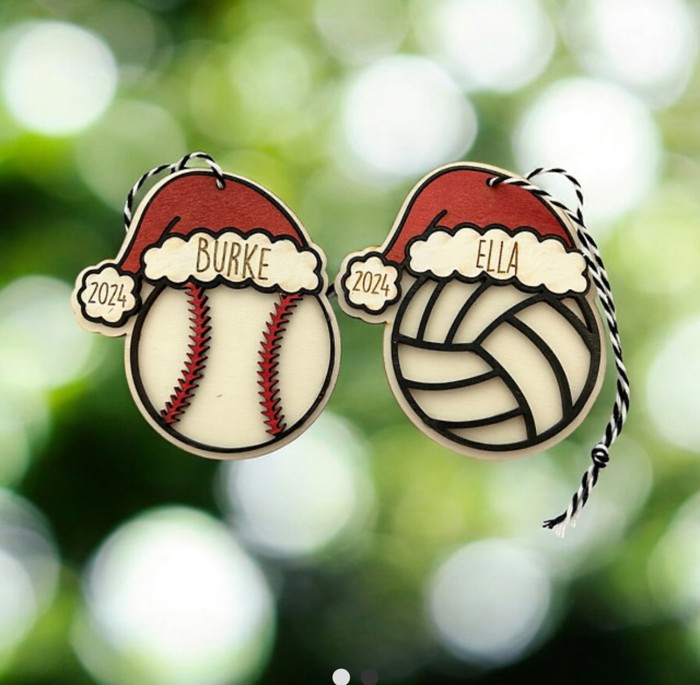 Santa Sports Ornaments. Personalized Ornaments. Kid's Ornaments. Sports Ornaments
