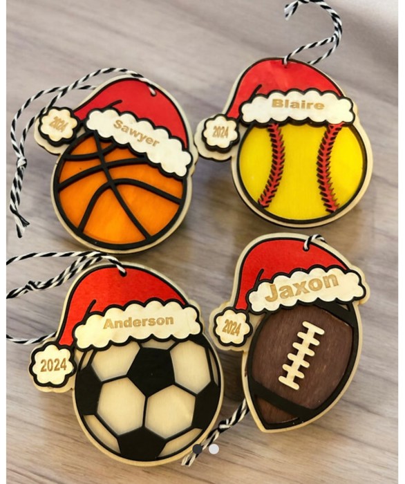 Santa Sports Ornaments. Personalized Ornaments. Kid's Ornaments. Sports Ornaments