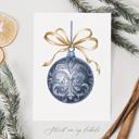  Christmas Cards - Victorian Blue and Gold Ornament, Hand Drawn Style Art / Set of 12