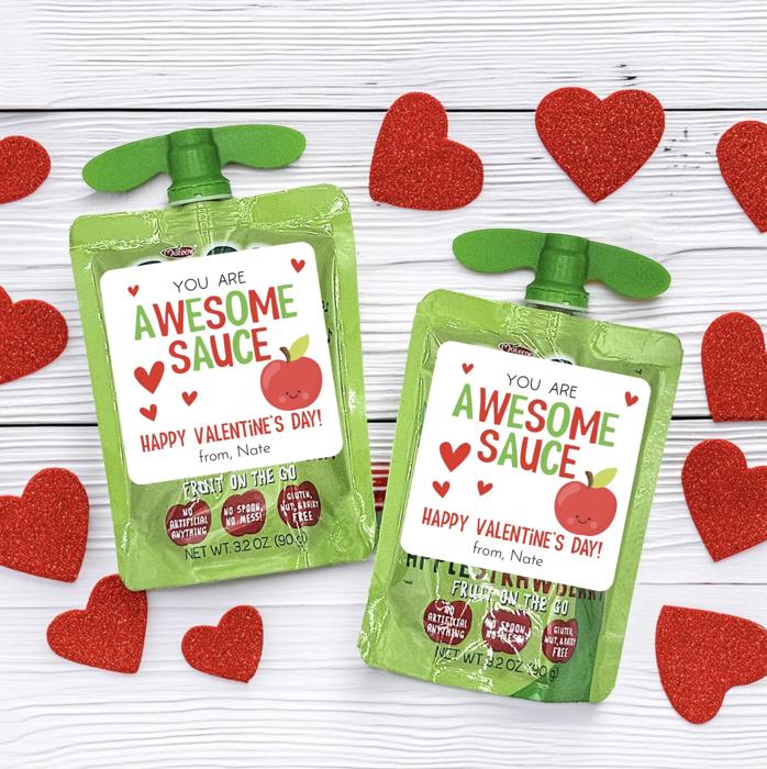 Personalized Classroom Valentine Sticker - Daycare Preschool Party - Awesome Sauce Valentine Sticker - 67 Trend - Chip Chip Hooray  - 12 Large 2.5" Stickers Non-Candy