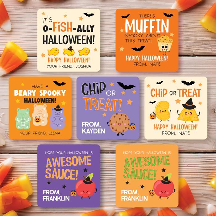 Personalized Halloween Stickers / Kids Classroom Party / Set of 24 / Up to 2 Names