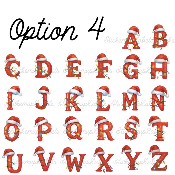 Christmas Name Labels - Kids Personalized Christmas with Large Initial,  Set of 12