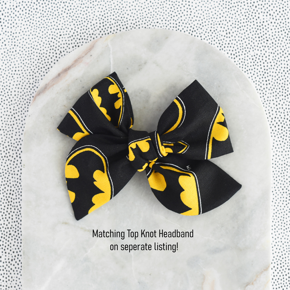 Handmade Batman Large Schoolgirl Hair Bow - Headband or Clips