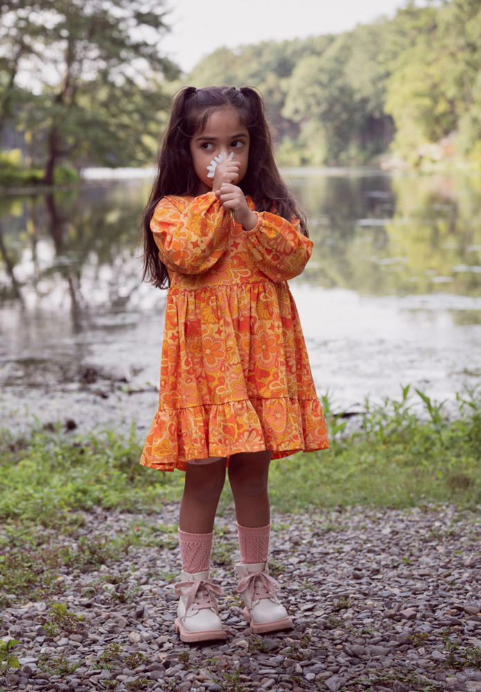 Retro Boho Long Sleeve Toddler Girls Fall Dress