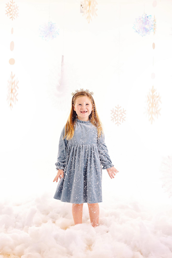 Toddler Girls Blue Christmas Dress in Velvet