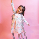  Pink Christmas Dress with Retro Deer for Toddler Girls