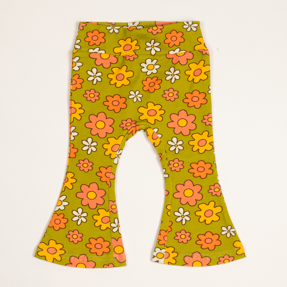 Green Flower Power Baby Girl’s Bell Bottom Leggings