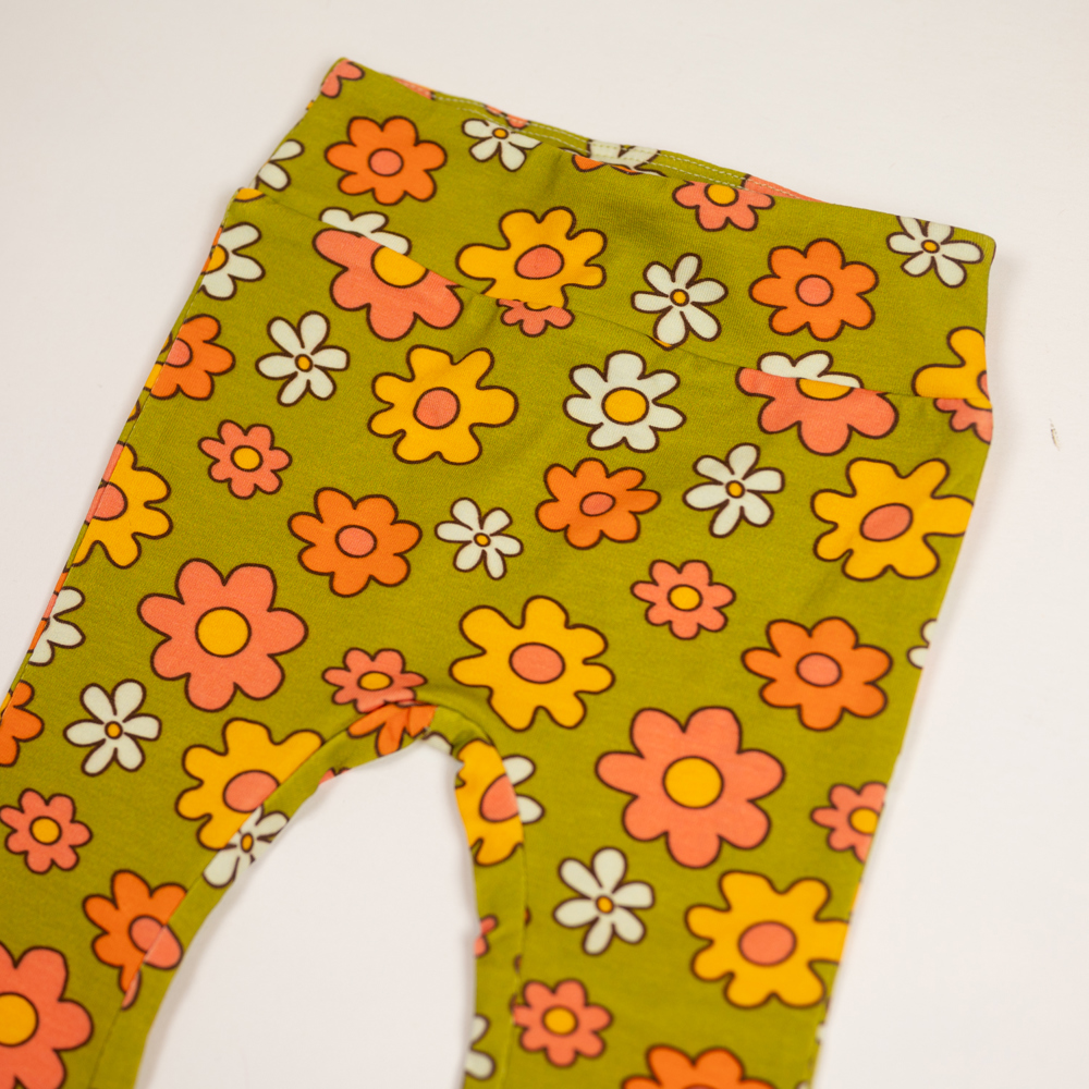 Green Flower Power Baby Girl’s Bell Bottom Leggings