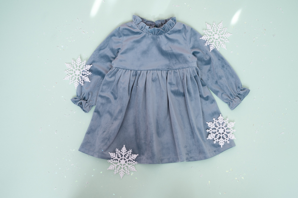 Toddler Girls Blue Christmas Dress in Velvet