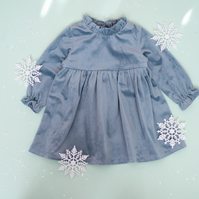 Girls Blue Christmas Dress in Velvet