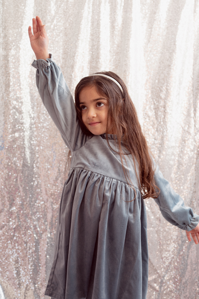 Girls Blue Christmas Dress in Velvet