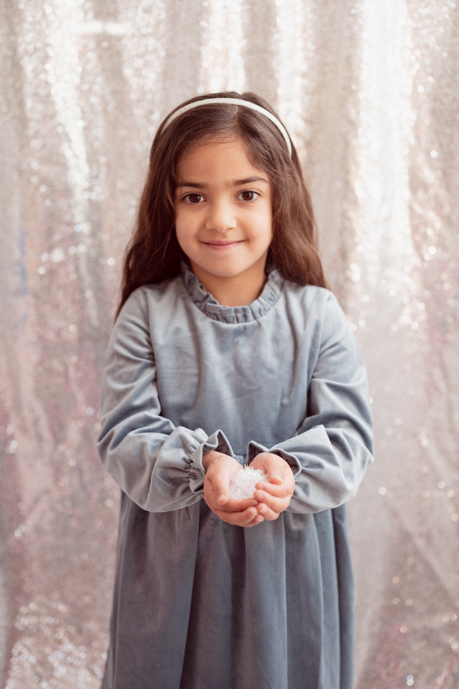 Toddler Girls Blue Christmas Dress in Velvet