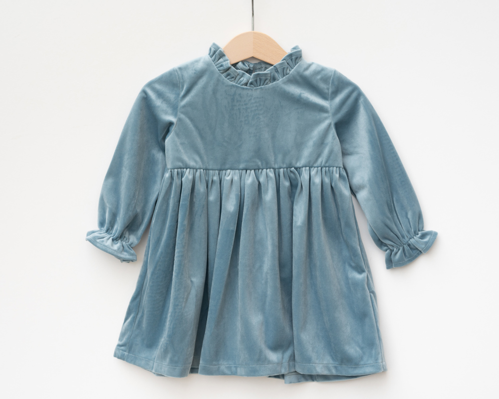 Toddler Girls Blue Christmas Dress in Velvet