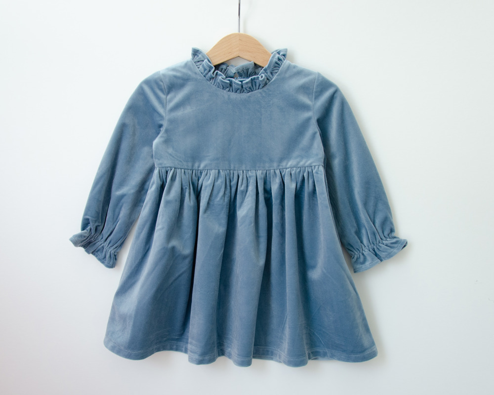 Toddler Girls Blue Christmas Dress in Velvet