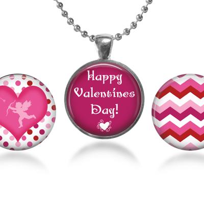 Valentine Pendant Set Includes  Adjustable Ball Chain, Pendant Base and three Interchangeable Charms