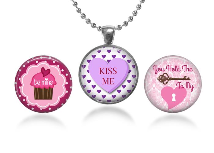 Valentine Pendant Set Includes  Adjustable Ball Chain, Pendant Base and three Interchangeable Charms