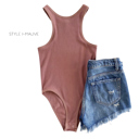 S-M Mauve Ultra Soft Ribbed Bodysuit | Snap Button Closure | Wardrobe Staple